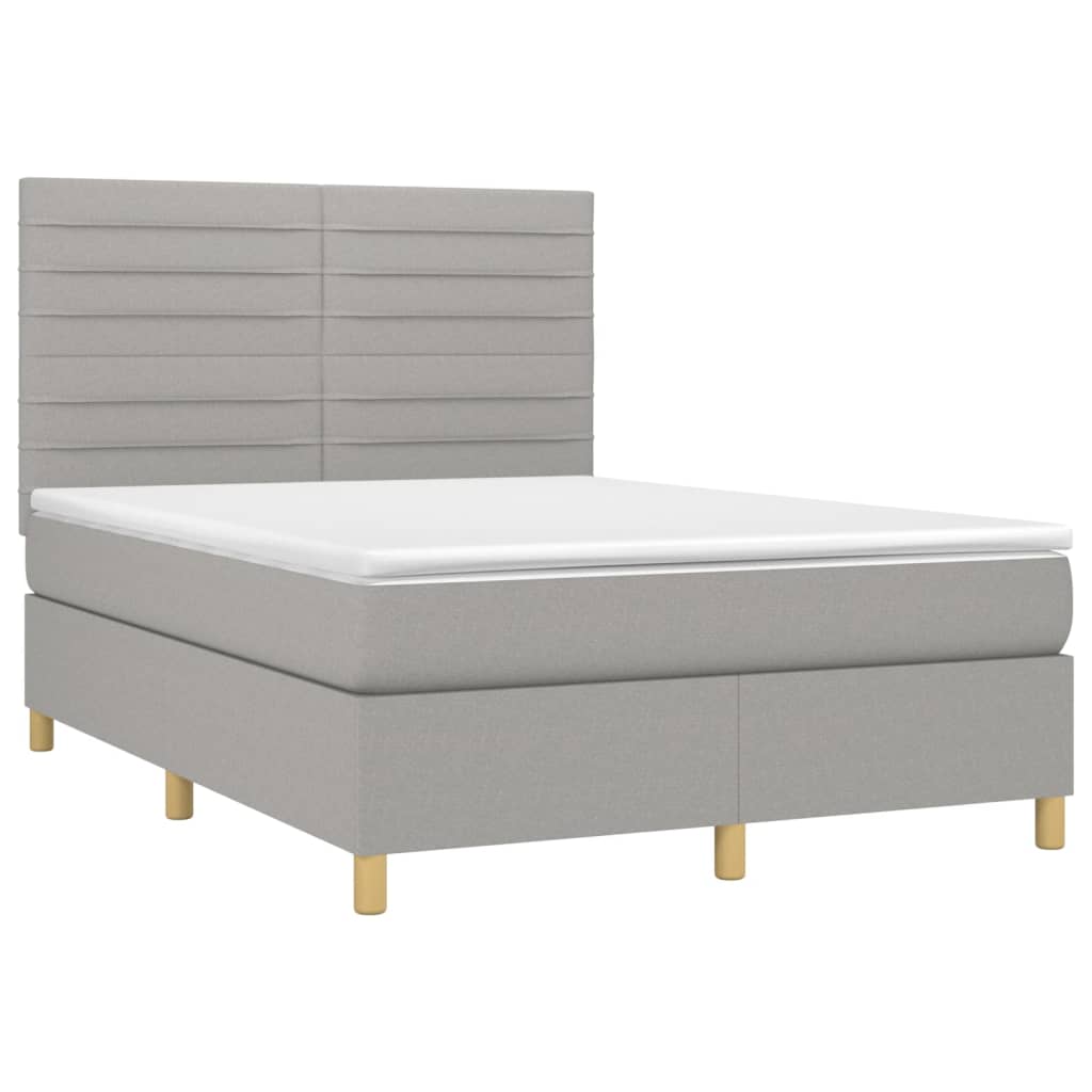vidaXL Κρεβάτι Boxspring με Στρώμα & LED Αν.Γκρι 140x200εκ. Υφασμάτινο
