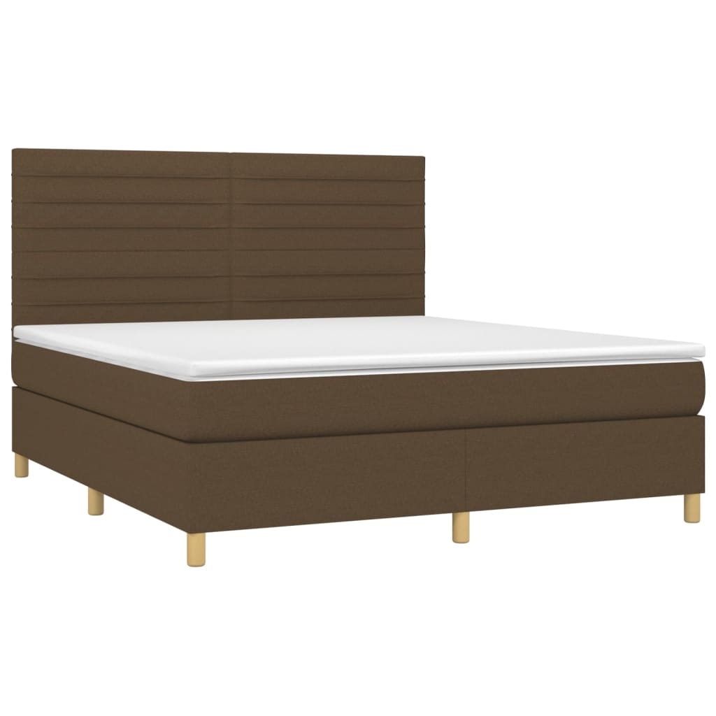 vidaXL Κρεβάτι Boxspring με Στρώμα & LED Σκ.Καφέ 160x200εκ. Υφασμάτινο