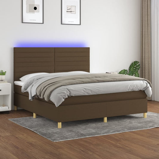 vidaXL Κρεβάτι Boxspring με Στρώμα & LED Σκ.Καφέ 160x200εκ. Υφασμάτινο
