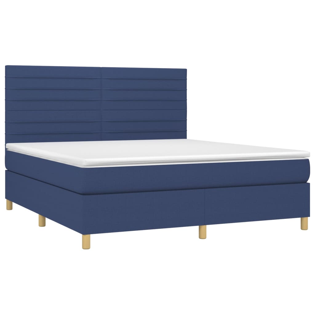vidaXL Κρεβάτι Boxspring με Στρώμα & LED Μπλε 160x200 εκ. Υφασμάτινο
