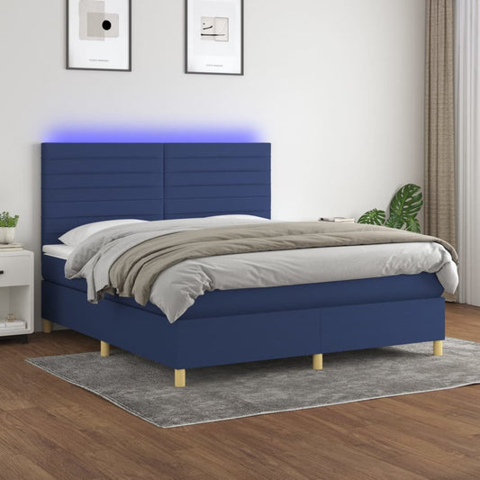 vidaXL Κρεβάτι Boxspring με Στρώμα & LED Μπλε 160x200 εκ. Υφασμάτινο