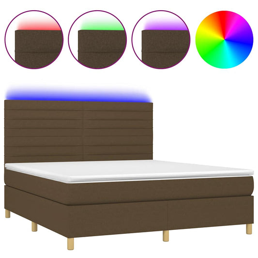 vidaXL Κρεβάτι Boxspring με Στρώμα & LED Σκ.Καφέ 180x200εκ. Υφασμάτινο