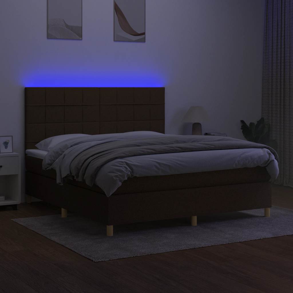 vidaXL Κρεβάτι Boxspring με Στρώμα & LED Σκ.Καφέ 180x200εκ. Υφασμάτινο