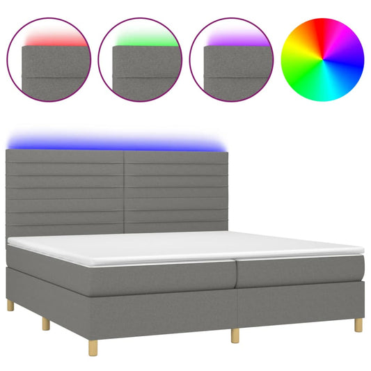 vidaXL Κρεβάτι Boxspring με Στρώμα & LED Σκ.Γκρι 200x200εκ. Υφασμάτινο