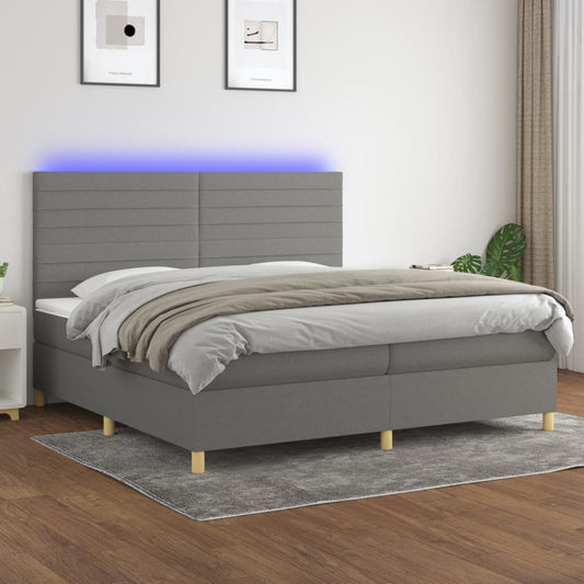 vidaXL Κρεβάτι Boxspring με Στρώμα & LED Σκ.Γκρι 200x200εκ. Υφασμάτινο