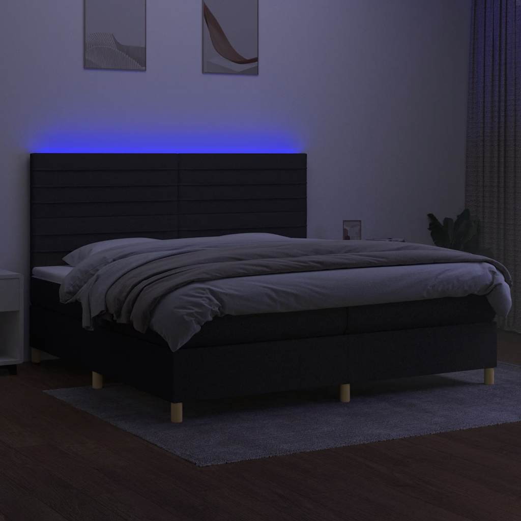vidaXL Κρεβάτι Boxspring με Στρώμα & LED Μαύρο 200x200 εκ. Υφασμάτινο