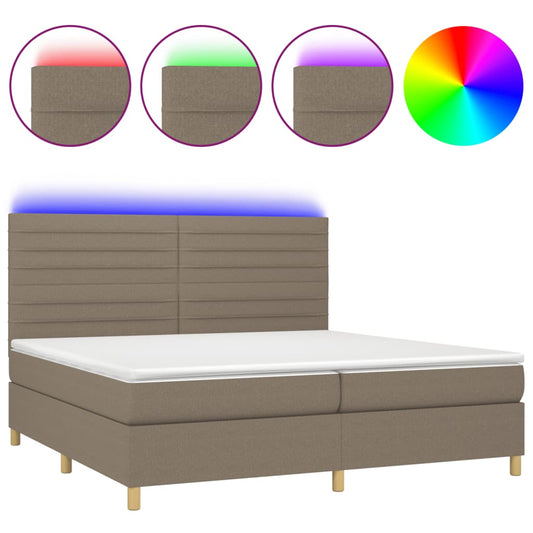 vidaXL Κρεβάτι Boxspring με Στρώμα & LED Taupe 200x200 εκ. Υφασμάτινο