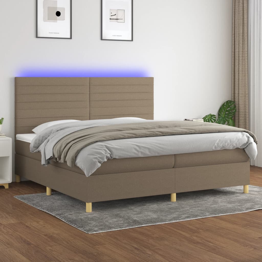 vidaXL Κρεβάτι Boxspring με Στρώμα & LED Taupe 200x200 εκ. Υφασμάτινο