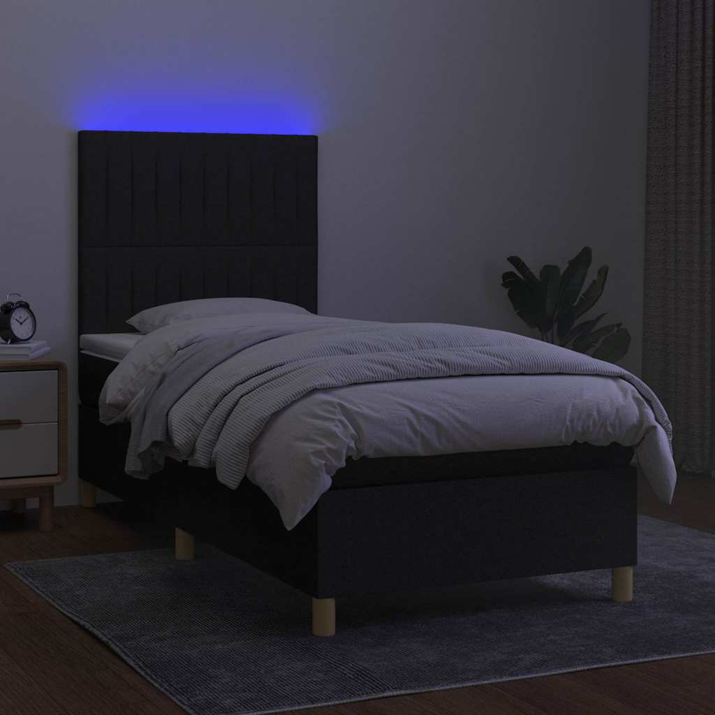 vidaXL Κρεβάτι Boxspring με Στρώμα & LED Μαύρο 80x200 εκ. Υφασμάτινο