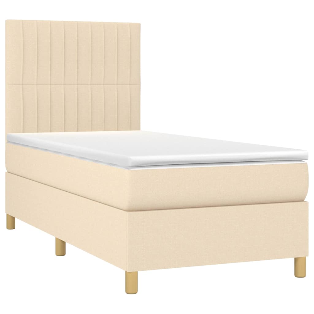 vidaXL Κρεβάτι Boxspring με Στρώμα & LED Κρεμ 90x190 εκ. Υφασμάτινο