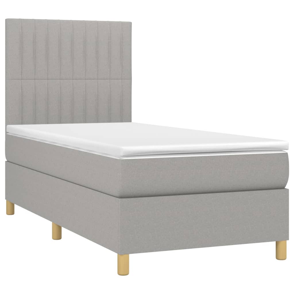 vidaXL Κρεβάτι Boxspring με Στρώμα & LED Αν.Γκρι 90x200 εκ. Υφασμάτινο