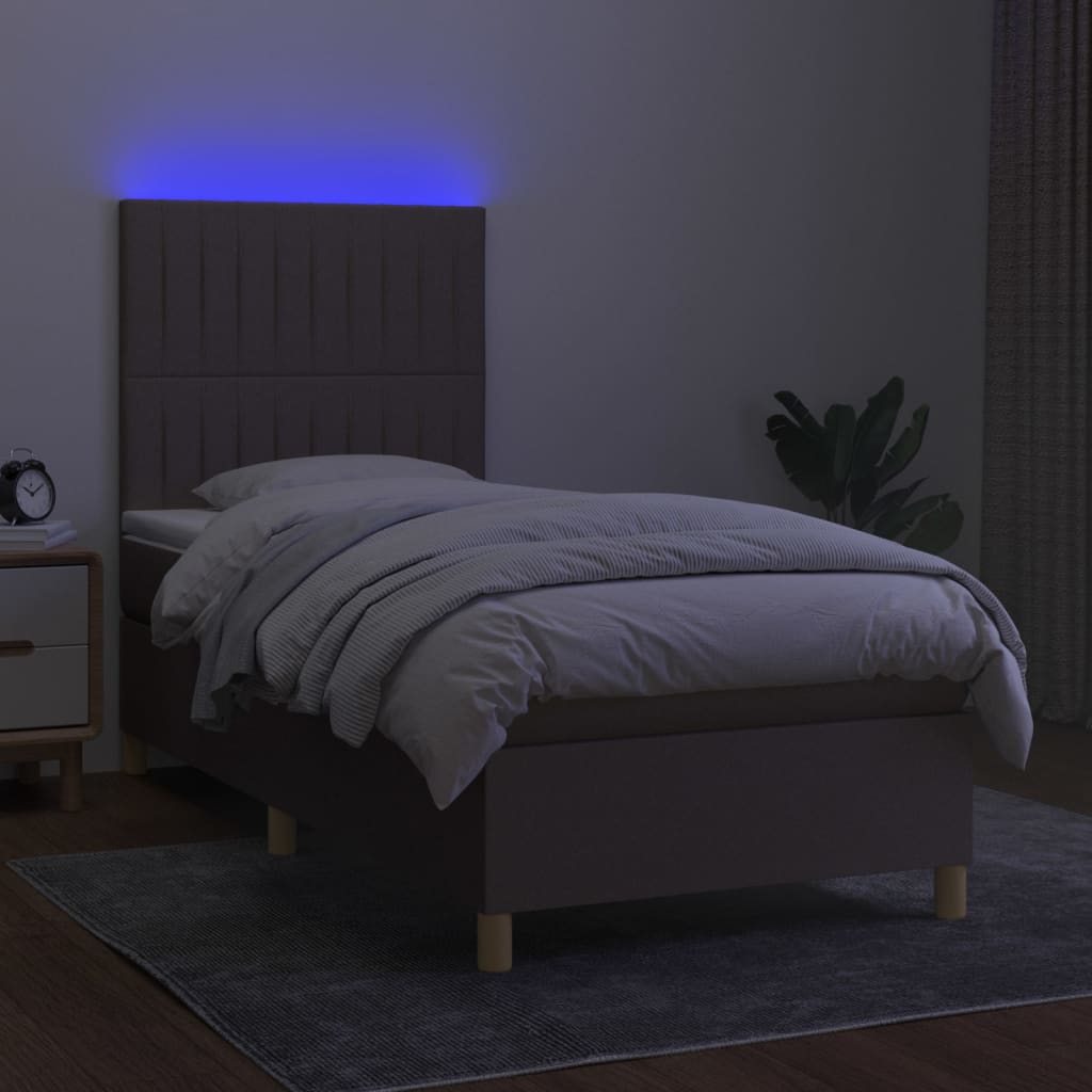 vidaXL Κρεβάτι Boxspring με Στρώμα & LED Taupe 100x200 εκ. Υφασμάτινο