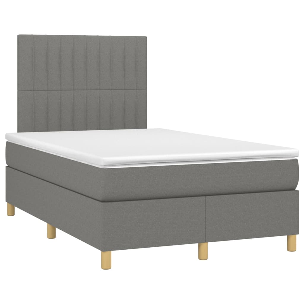 vidaXL Κρεβάτι Boxspring με Στρώμα & LED Σκ.Γκρι 120x200 εκ Υφασμάτινο