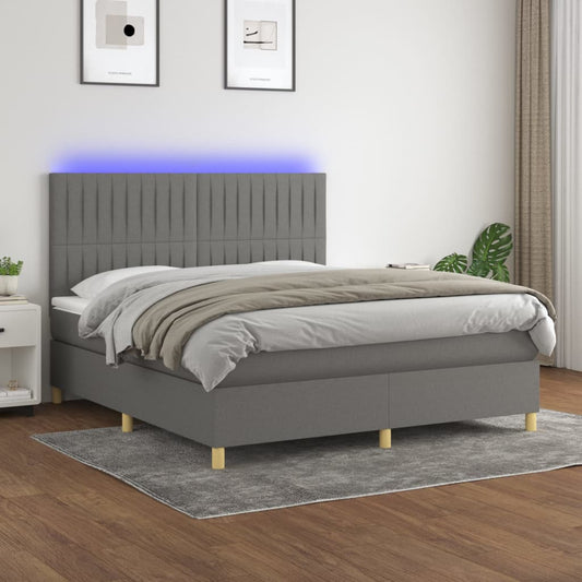 vidaXL Κρεβάτι Boxspring με Στρώμα & LED Σκ.Γκρι 160x200 εκ Υφασμάτινο