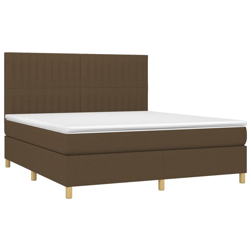 vidaXL Κρεβάτι Boxspring με Στρώμα & LED Σκ.Καφέ 180x200εκ. Υφασμάτινο