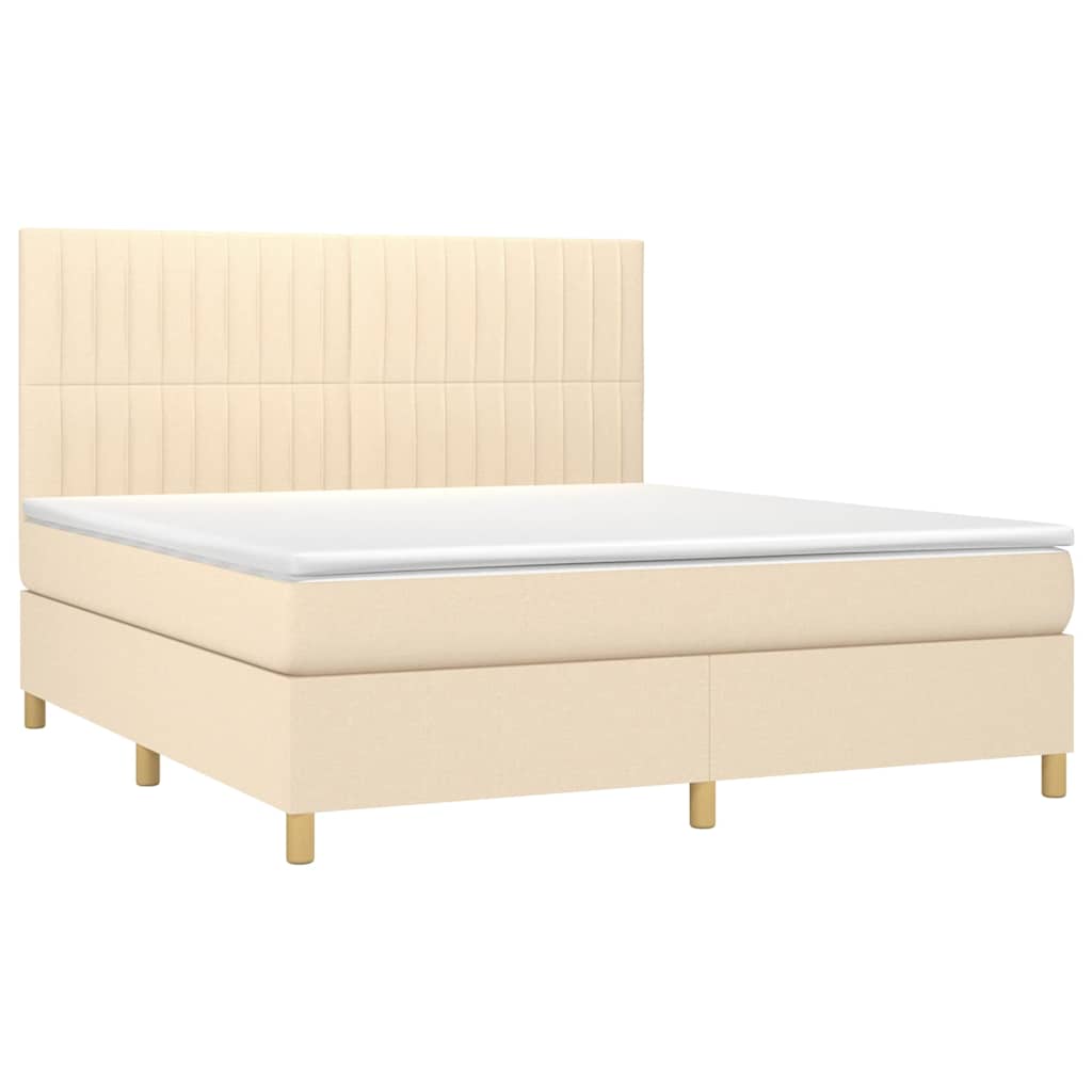vidaXL Κρεβάτι Boxspring με Στρώμα & LED Κρεμ 180x200 εκ. Υφασμάτινο