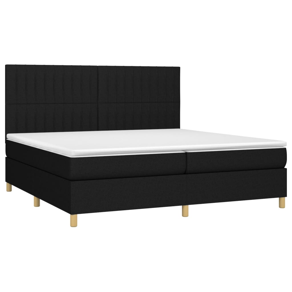 vidaXL Κρεβάτι Boxspring με Στρώμα & LED Μαύρο 200x200 εκ. Υφασμάτινο
