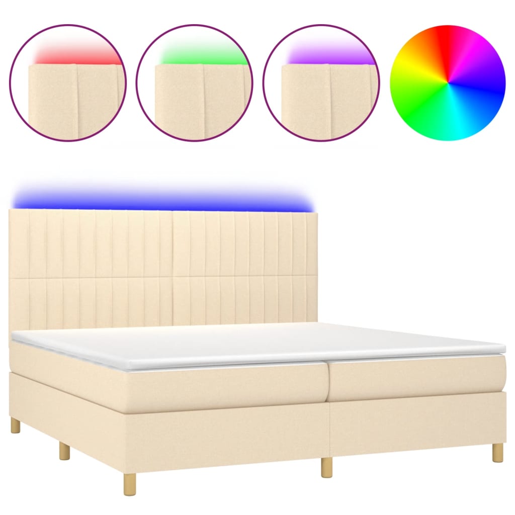 vidaXL Κρεβάτι Boxspring με Στρώμα & LED Κρεμ 200x200 εκ. Υφασμάτινο