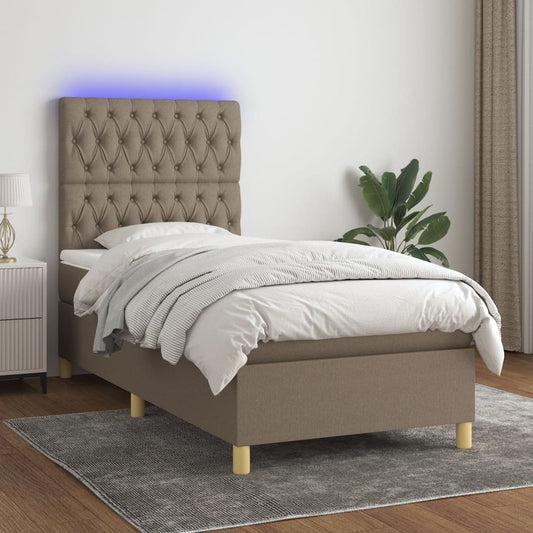 vidaXL Κρεβάτι Boxspring με Στρώμα & LED Taupe 90x190 εκ. Υφασμάτινο
