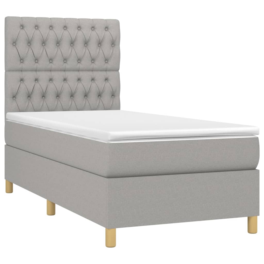 vidaXL Κρεβάτι Boxspring με Στρώμα & LED Αν.Γκρι 90x200 εκ. Υφασμάτινο