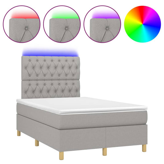 vidaXL Κρεβάτι Boxspring με Στρώμα & LED Αν.Γκρι 120x200 εκ Υφασμάτινο