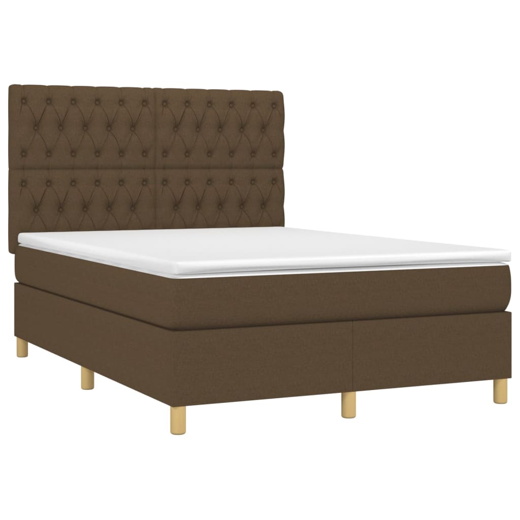 vidaXL Κρεβάτι Boxspring με Στρώμα & LED Σκ.Καφέ 140x190εκ. Υφασμάτινο