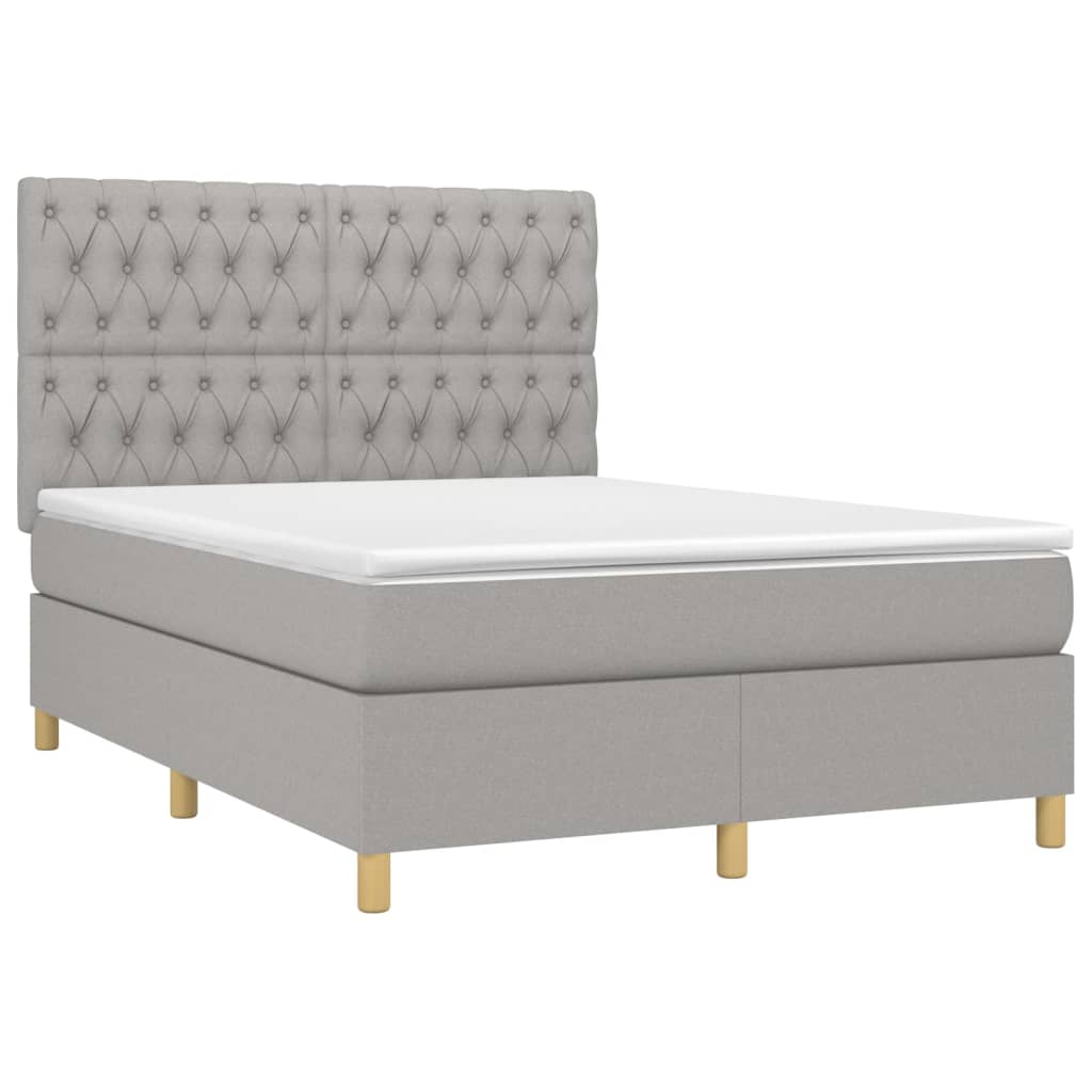 vidaXL Κρεβάτι Boxspring με Στρώμα & LED Αν.Γκρι 140x200εκ. Υφασμάτινο