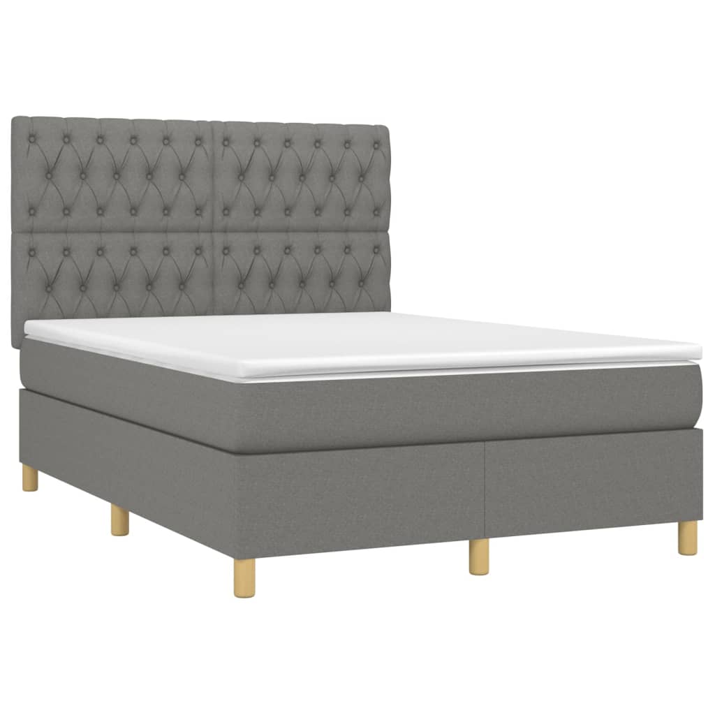vidaXL Κρεβάτι Boxspring με Στρώμα & LED Σκ.Γκρι 140x200 εκ Υφασμάτινο