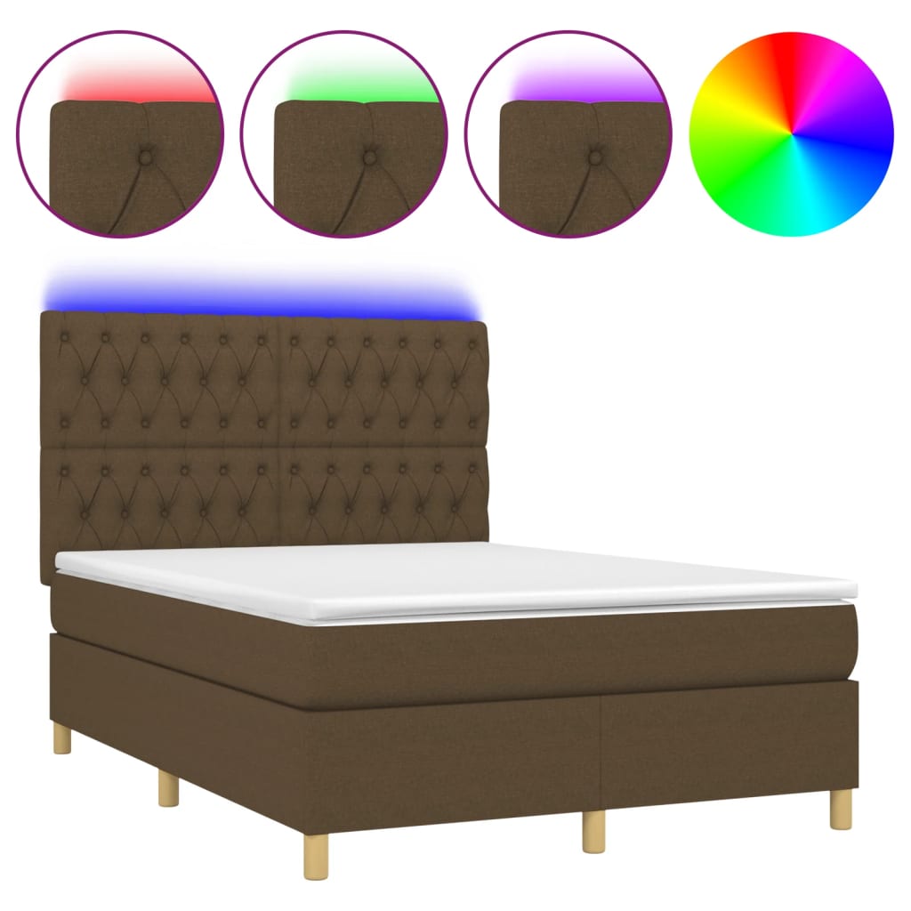 vidaXL Κρεβάτι Boxspring με Στρώμα & LED Σκ.Καφέ 140x200 εκ Υφασμάτινο