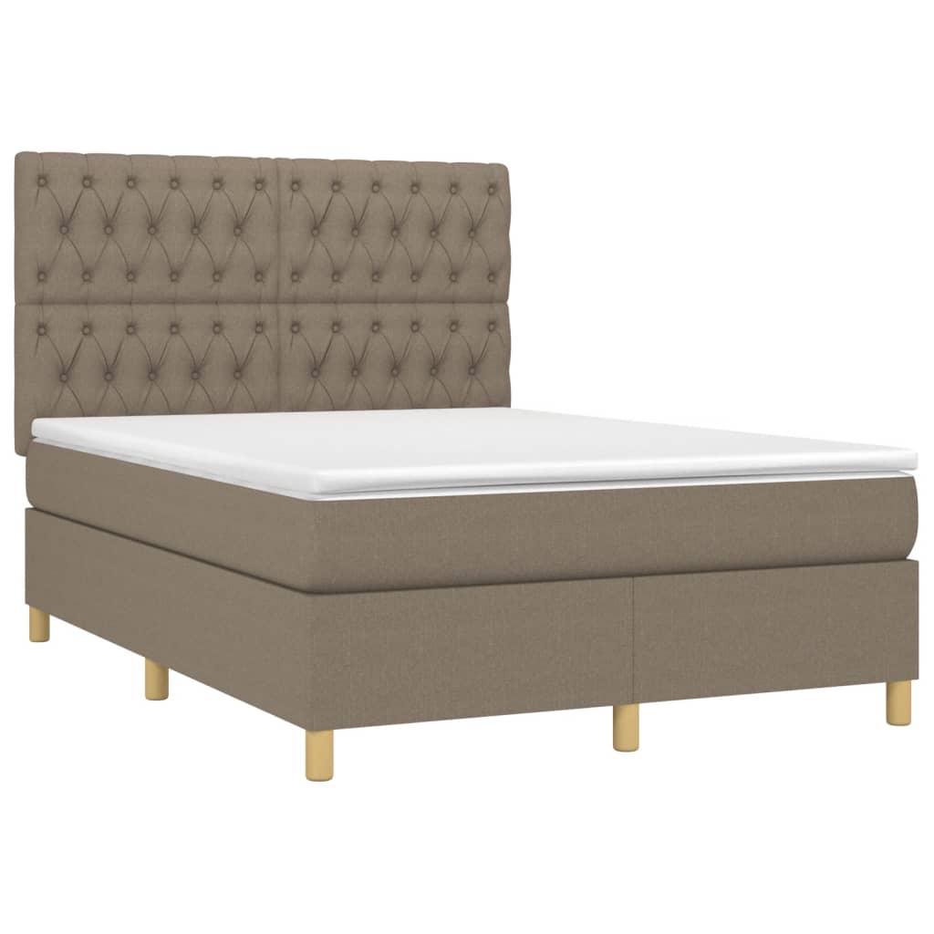vidaXL Κρεβάτι Boxspring με Στρώμα & LED Taupe 140x200 εκ. Υφασμάτινο