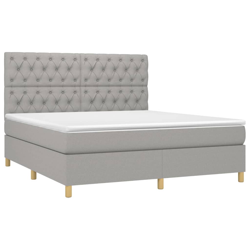 vidaXL Κρεβάτι Boxspring με Στρώμα & LED Αν.Γκρι 160x200εκ. Υφασμάτινο