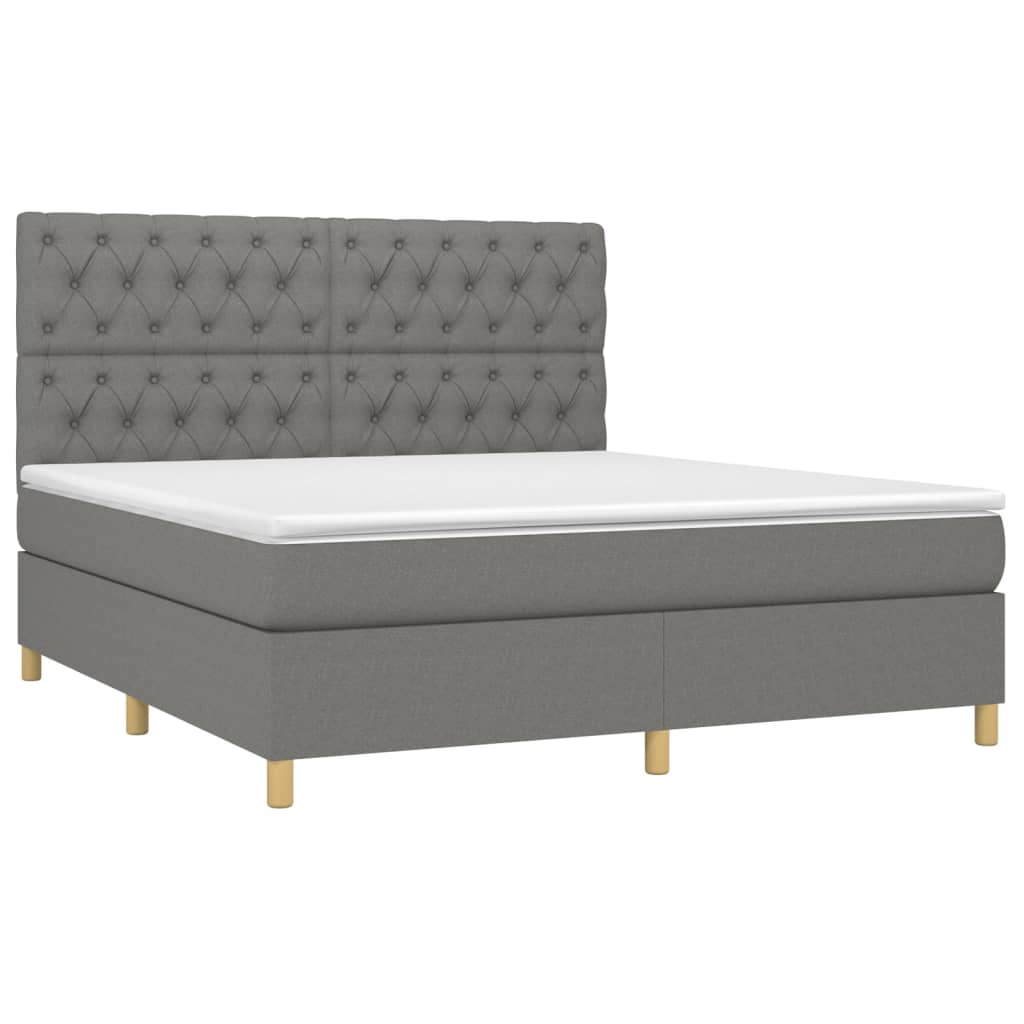 vidaXL Κρεβάτι Boxspring με Στρώμα & LED Σκ.Γκρι 160x200 εκ Υφασμάτινο