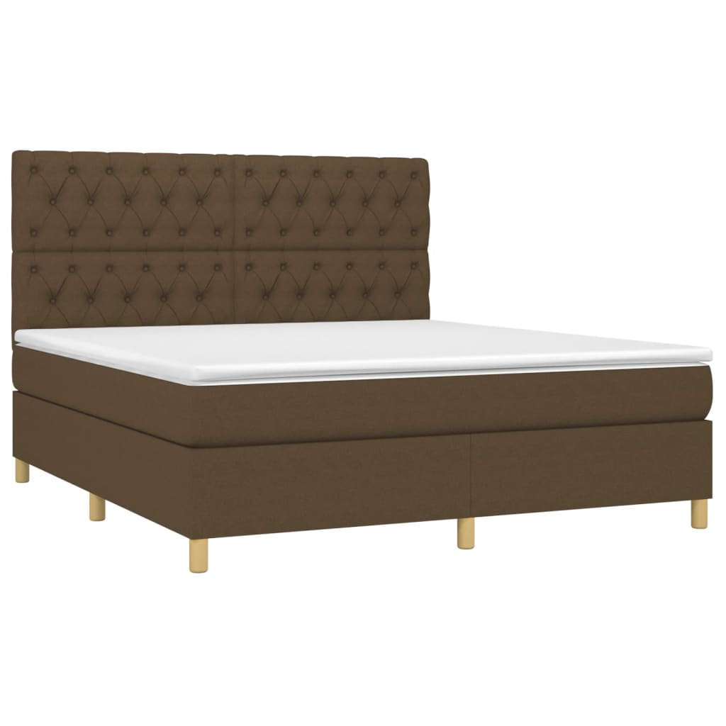 vidaXL Κρεβάτι Boxspring με Στρώμα & LED Σκ.Καφέ 160x200εκ. Υφασμάτινο
