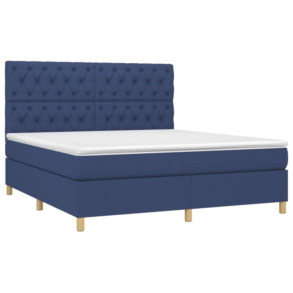vidaXL Κρεβάτι Boxspring με Στρώμα & LED Μπλε 160x200 εκ. Υφασμάτινο