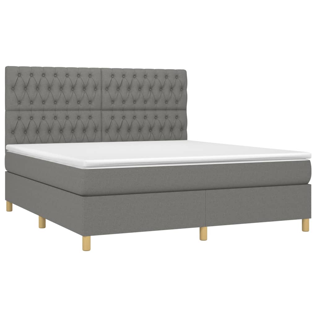 vidaXL Κρεβάτι Boxspring με Στρώμα & LED Σκ.Γκρι 180x200 εκ Υφασμάτινο