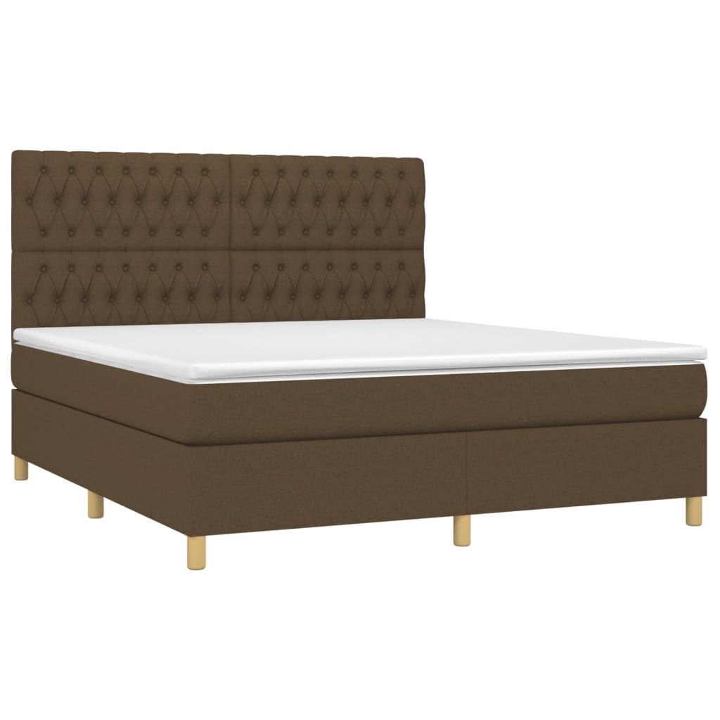 vidaXL Κρεβάτι Boxspring με Στρώμα & LED Σκ.Καφέ 180x200εκ. Υφασμάτινο