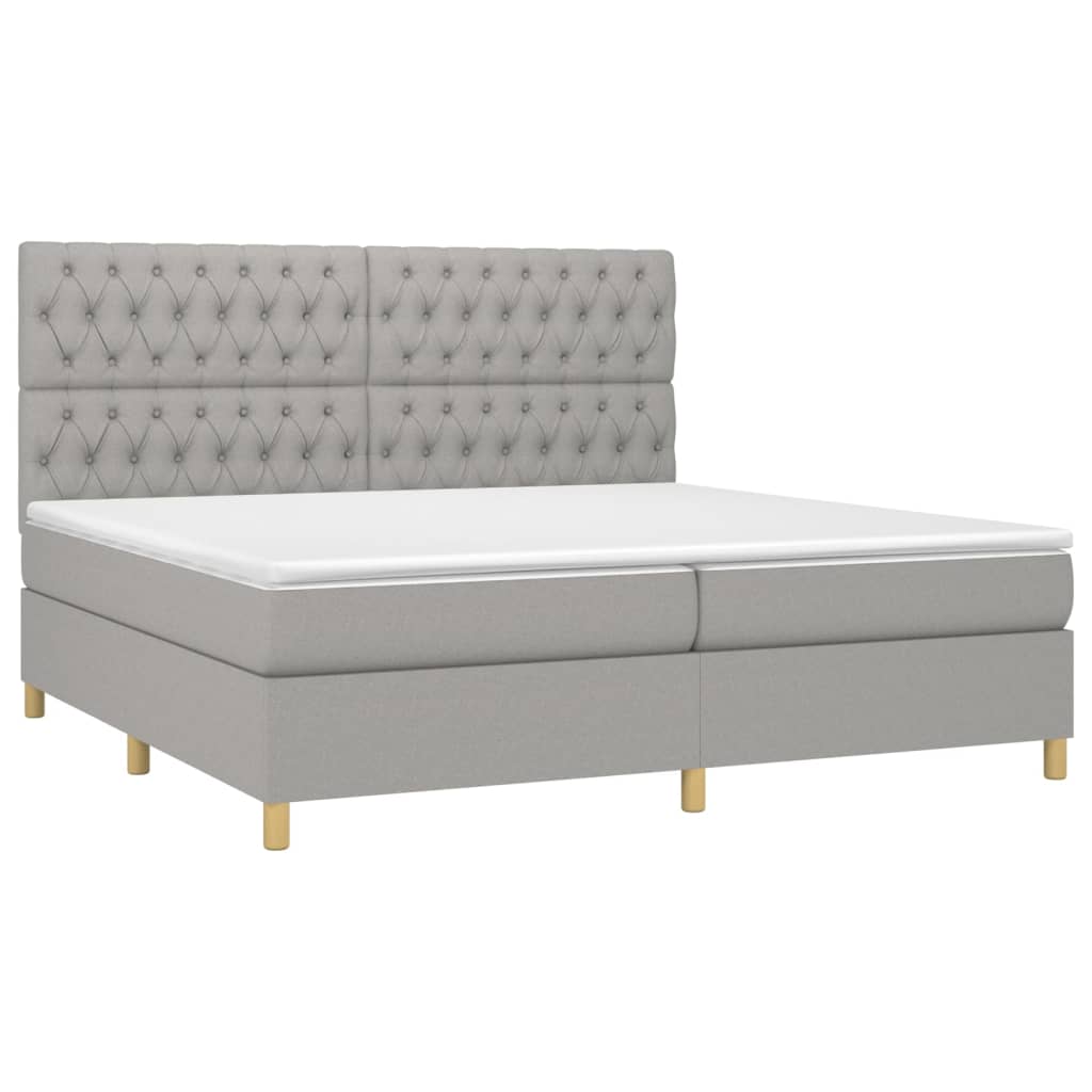 vidaXL Κρεβάτι Boxspring με Στρώμα & LED Αν.Γκρι 200x200εκ. Υφασμάτινο