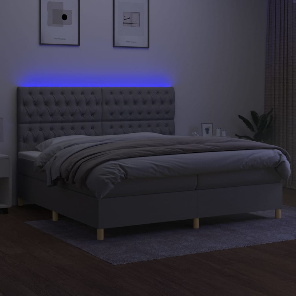 vidaXL Κρεβάτι Boxspring με Στρώμα & LED Αν.Γκρι 200x200εκ. Υφασμάτινο