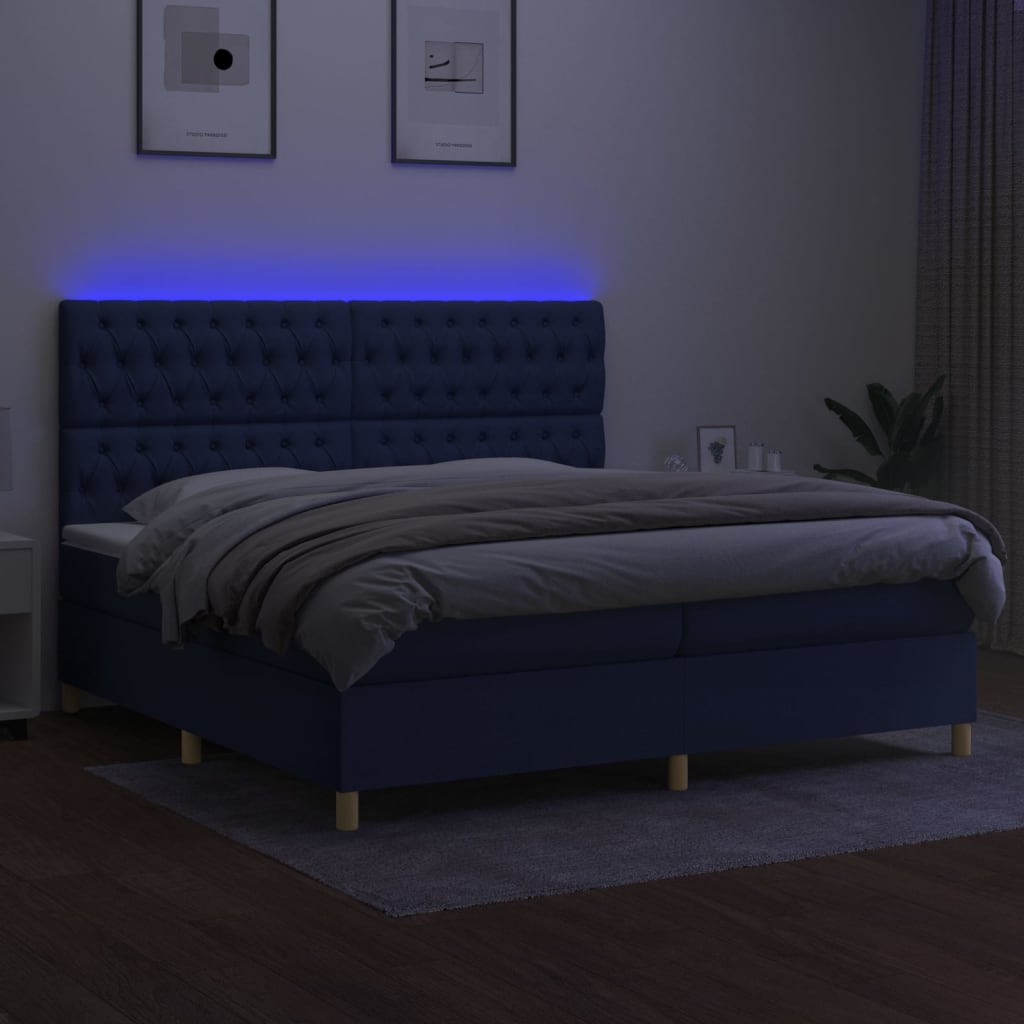 vidaXL Κρεβάτι Boxspring με Στρώμα & LED Μπλε 200x200 εκ. Υφασμάτινο