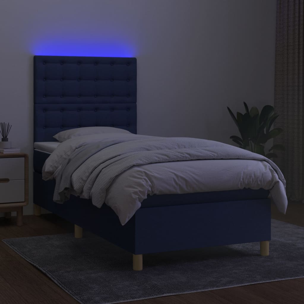 vidaXL Κρεβάτι Boxspring με Στρώμα & LED Μπλε 90x200 εκ. Υφασμάτινο