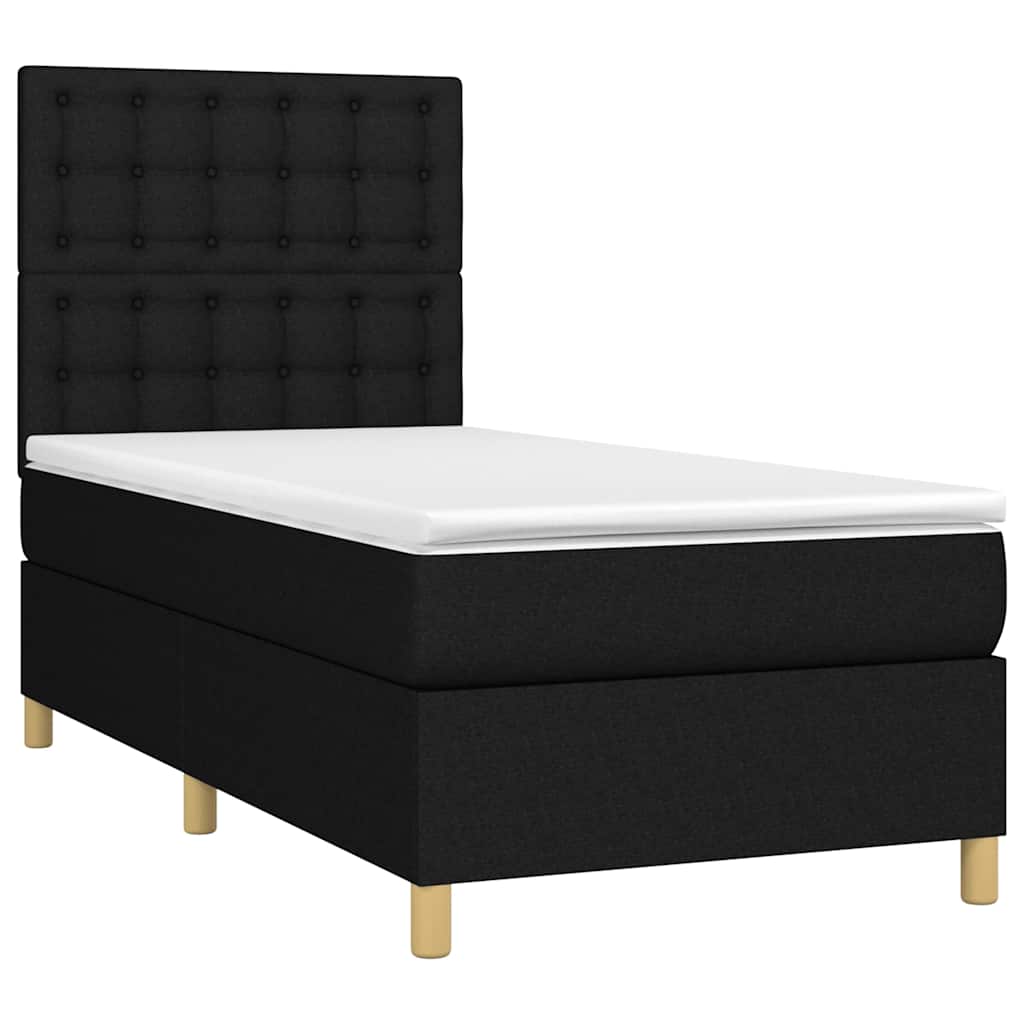 vidaXL Κρεβάτι Boxspring με Στρώμα & LED Μαύρο 100x200 εκ. Υφασμάτινο