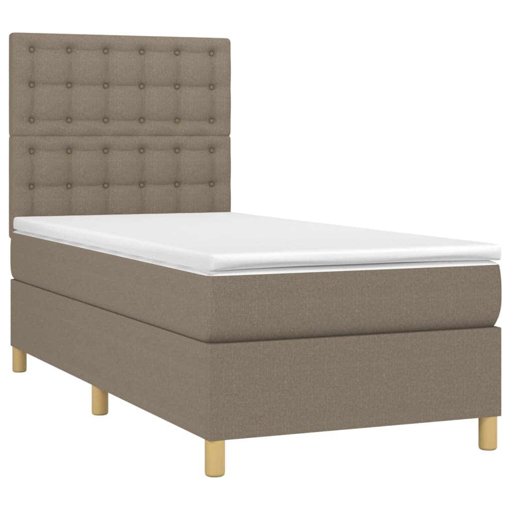 vidaXL Κρεβάτι Boxspring με Στρώμα & LED Taupe 100x200 εκ. Υφασμάτινο