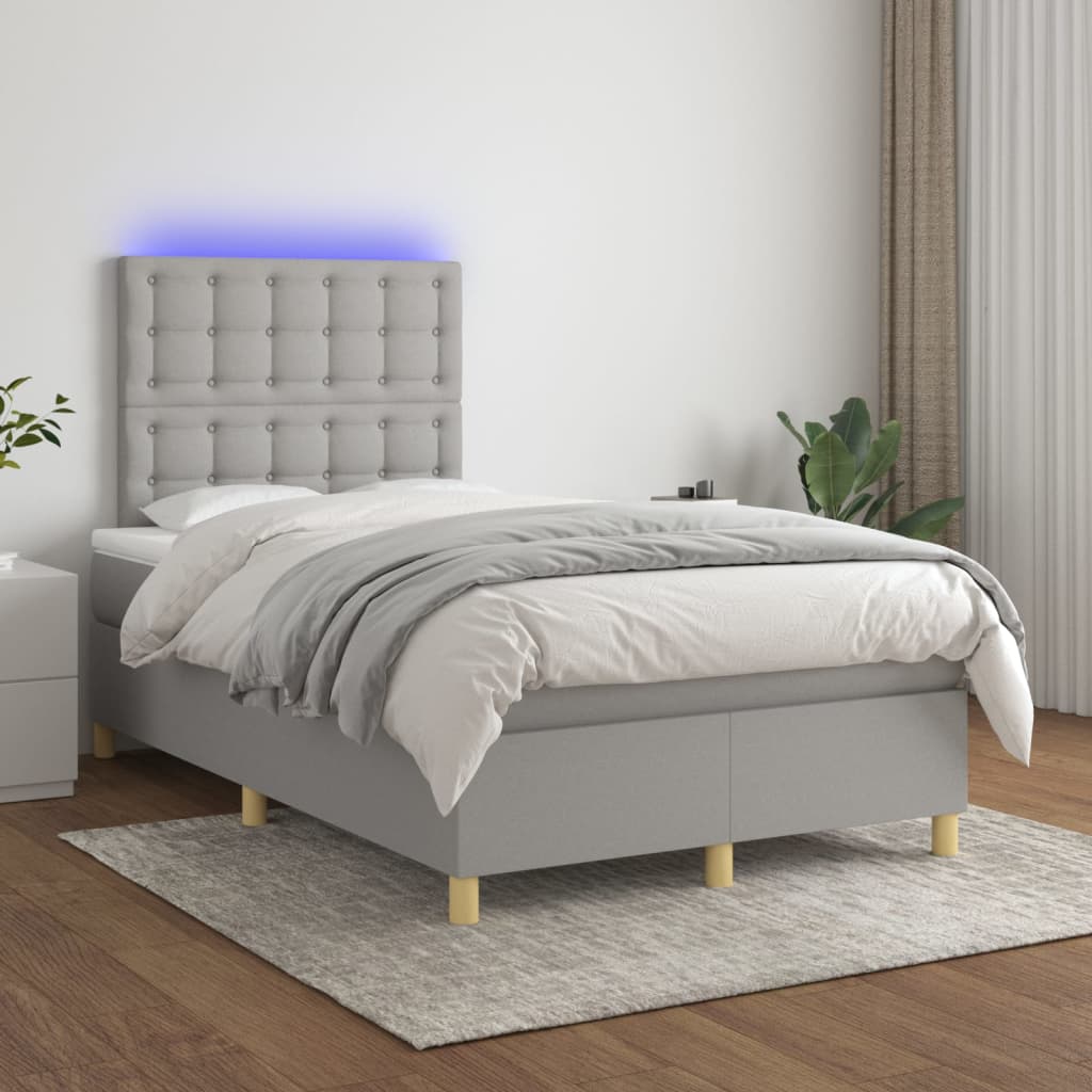 vidaXL Κρεβάτι Boxspring με Στρώμα & LED Αν.Γκρι 120x200 εκ Υφασμάτινο