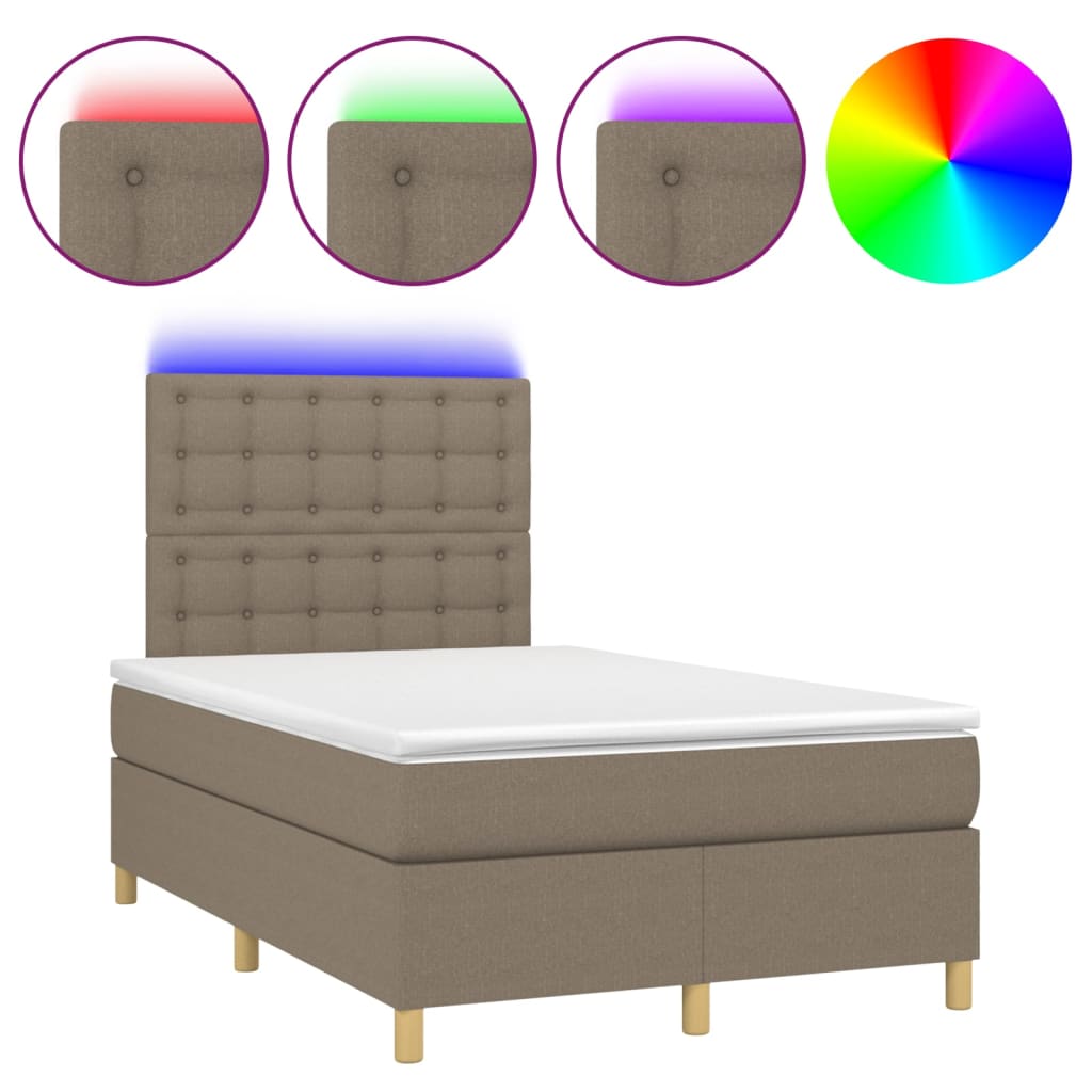 vidaXL Κρεβάτι Boxspring με Στρώμα & LED Taupe 120x200 εκ. Υφασμάτινο