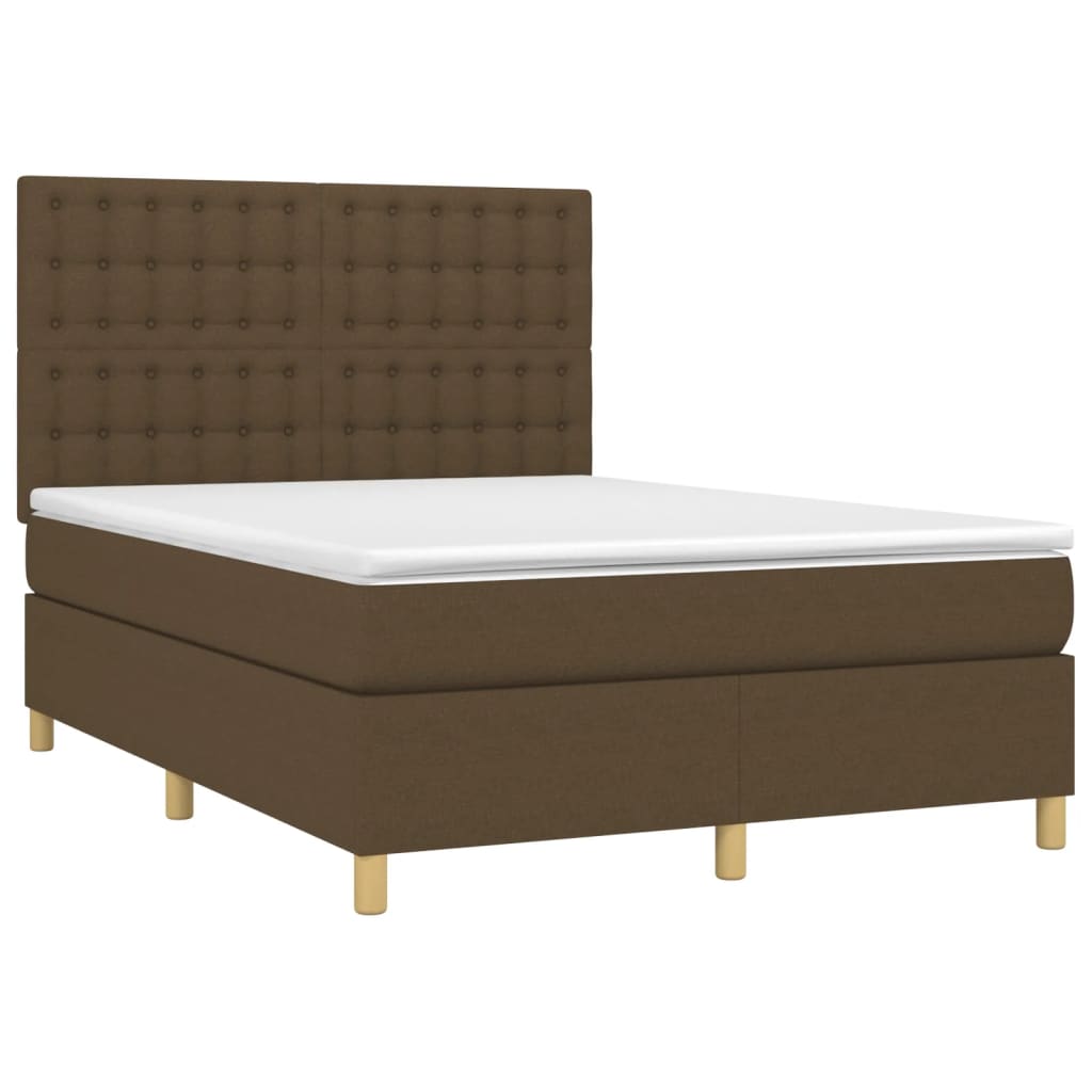 vidaXL Κρεβάτι Boxspring με Στρώμα & LED Σκ.Καφέ 140x200 εκ Υφασμάτινο