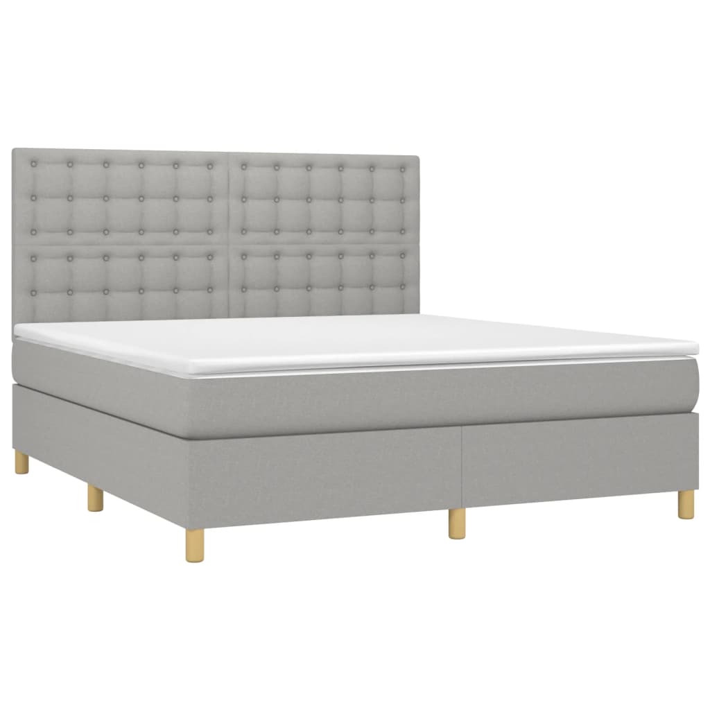 vidaXL Κρεβάτι Boxspring με Στρώμα & LED Αν.Γκρι 180x200εκ. Υφασμάτινο