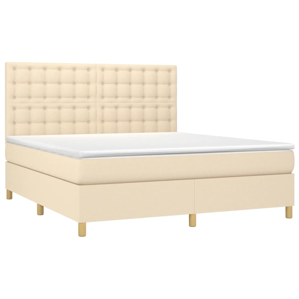 vidaXL Κρεβάτι Boxspring με Στρώμα & LED Κρεμ 180x200 εκ. Υφασμάτινο
