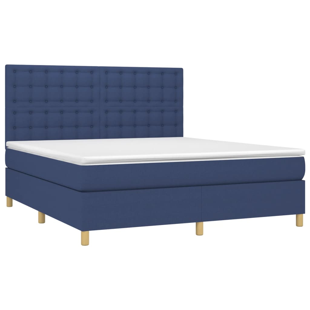 vidaXL Κρεβάτι Boxspring με Στρώμα & LED Μπλε 180x200 εκ. Υφασμάτινο