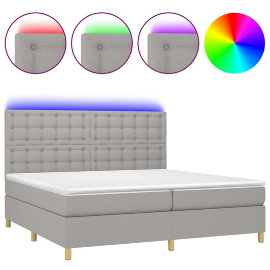 vidaXL Κρεβάτι Boxspring με Στρώμα & LED Αν.Γκρι 200x200εκ. Υφασμάτινο
