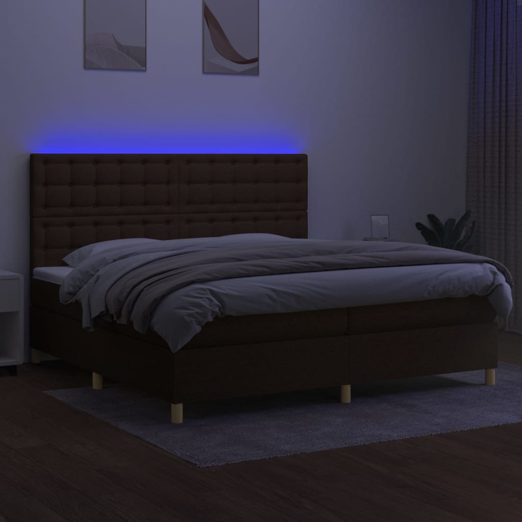 vidaXL Κρεβάτι Boxspring με Στρώμα & LED Σκ.Καφέ 200x200εκ. Υφασμάτινο